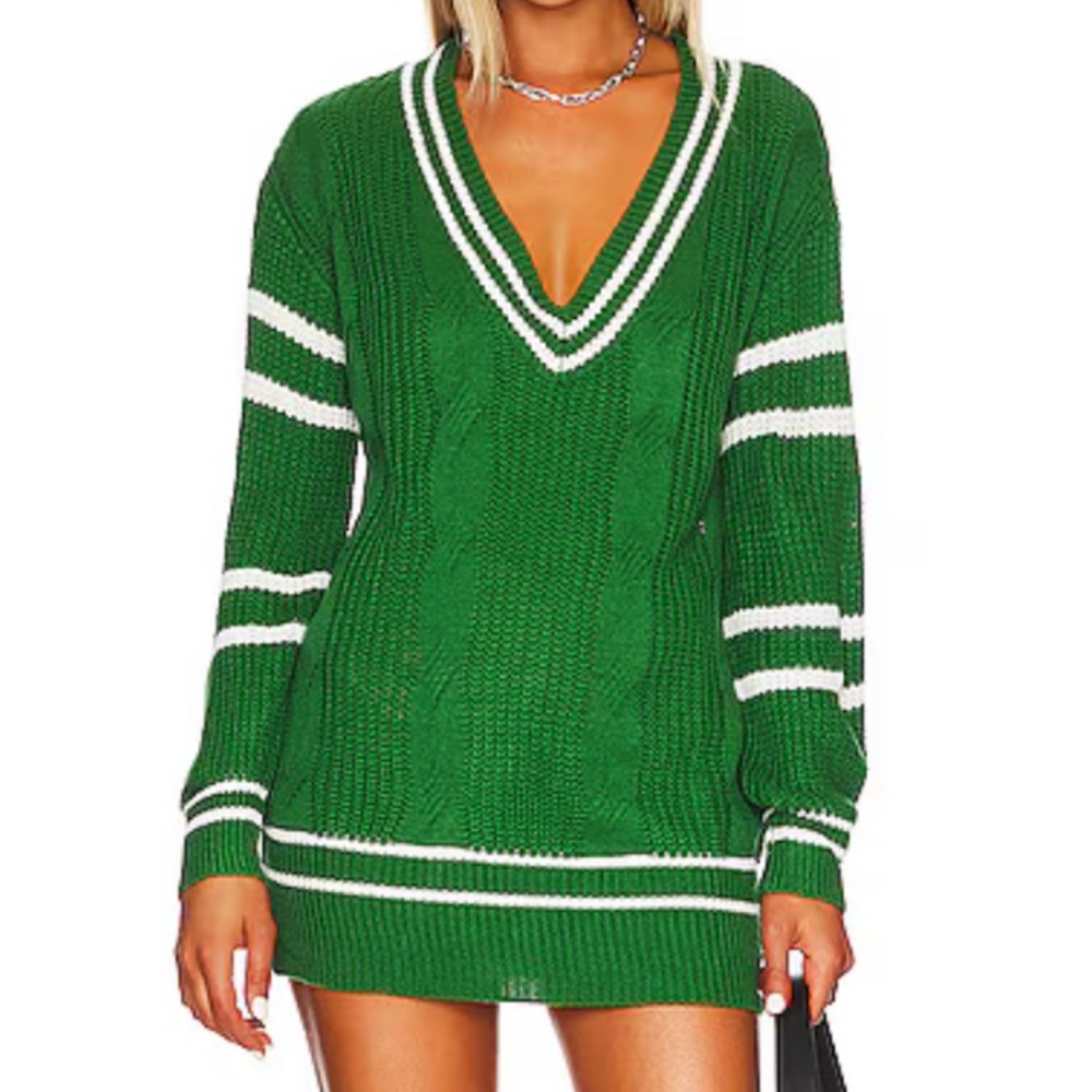 More to Come Cassandra Green V-Neck Sweater Dress